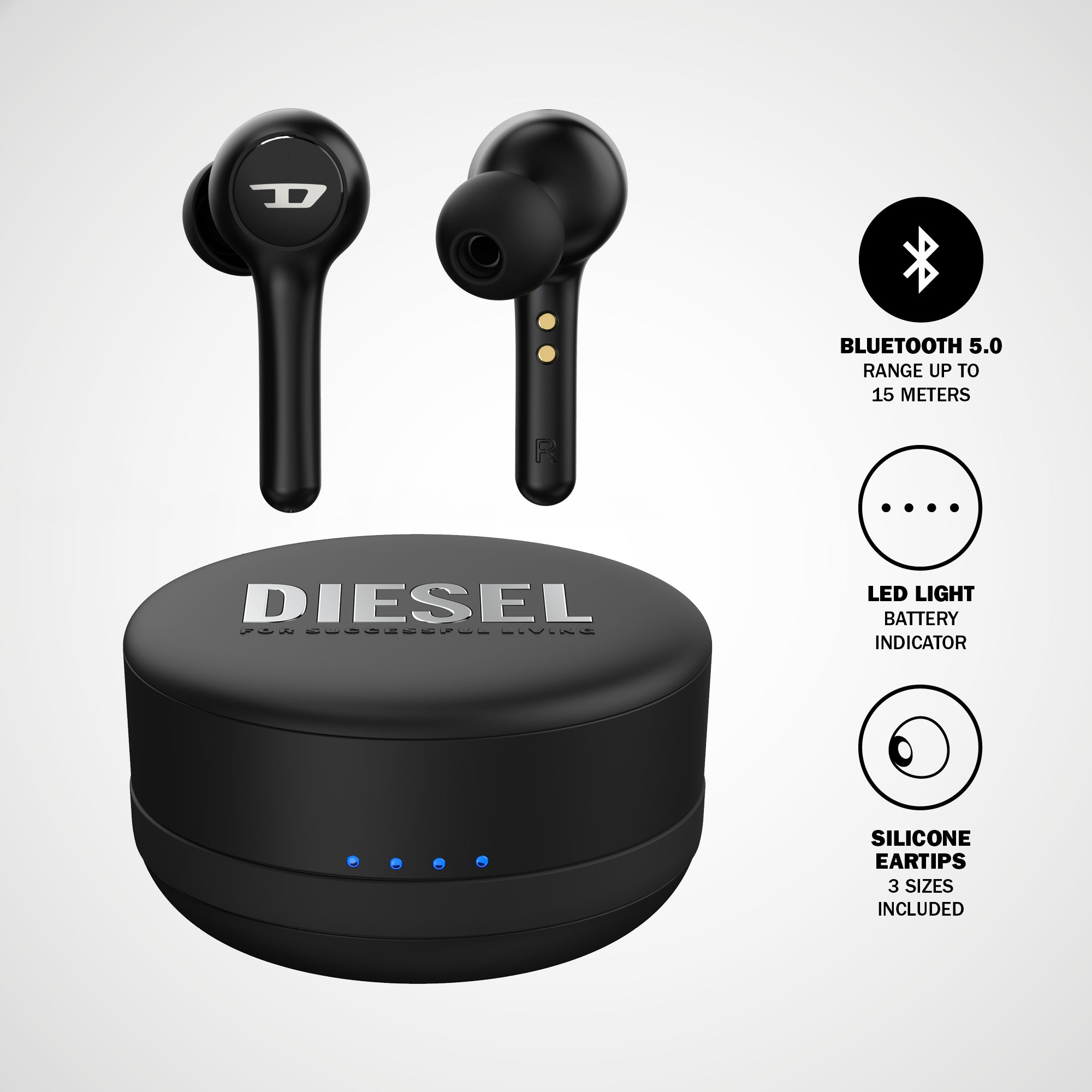 Diesel True Wireless Earbuds Bluetooth 5.0 iPX4 Black