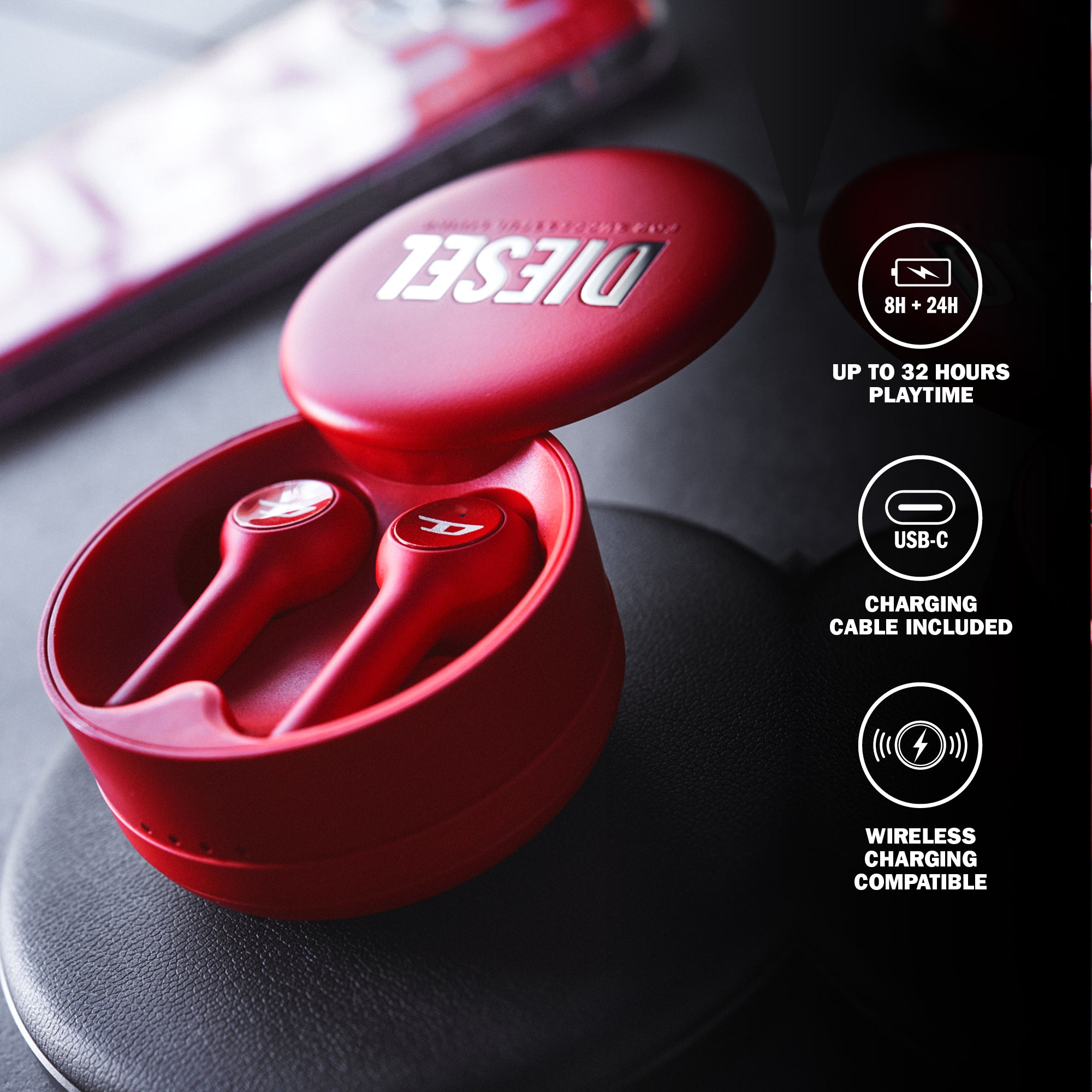 Diesel True Wireless Earbuds Bluetooth 5.0 iPX4 - Red