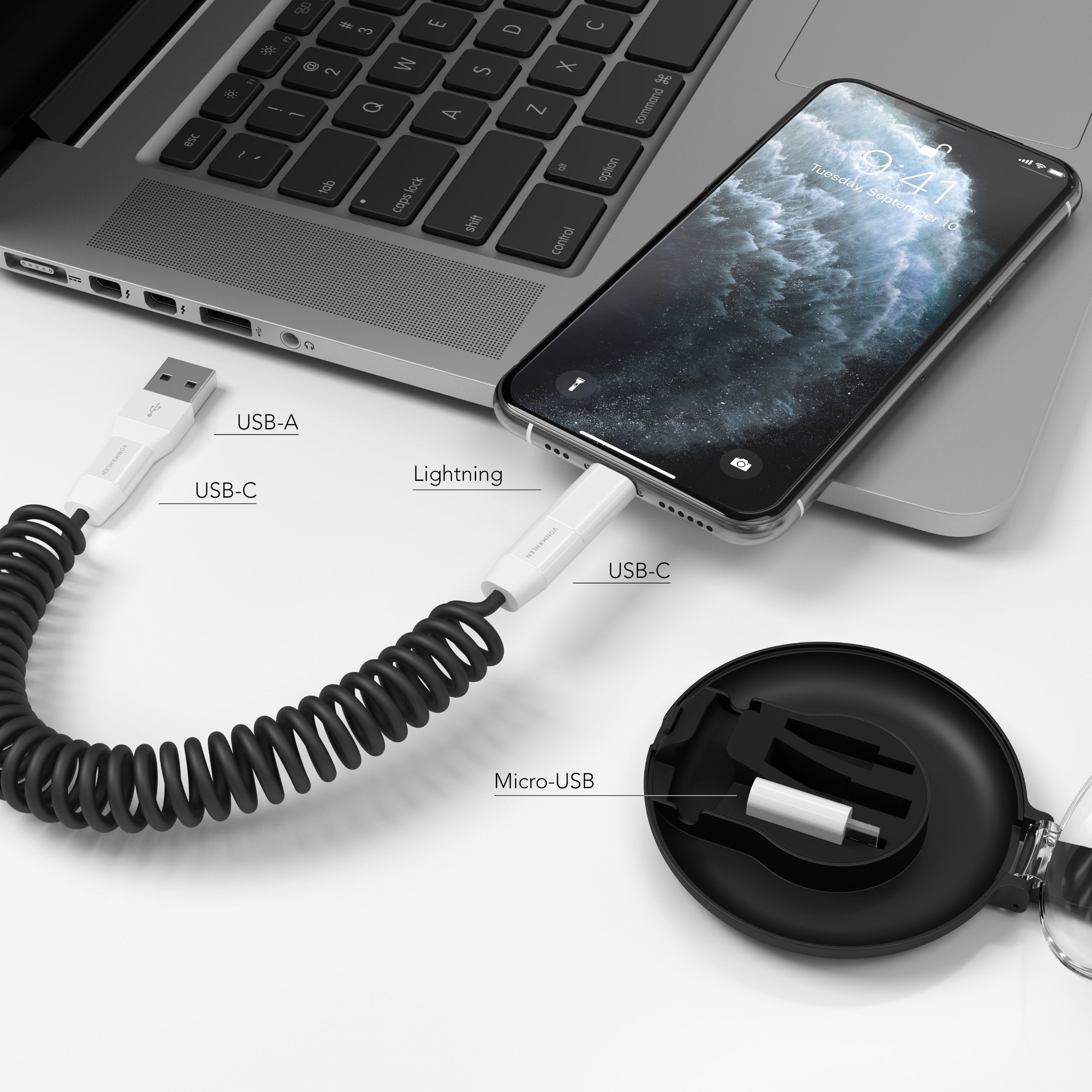 Vonmaehlen allroundo C 5in1 Type-C Charging Cable USB-A/Lightning/Micro - Black