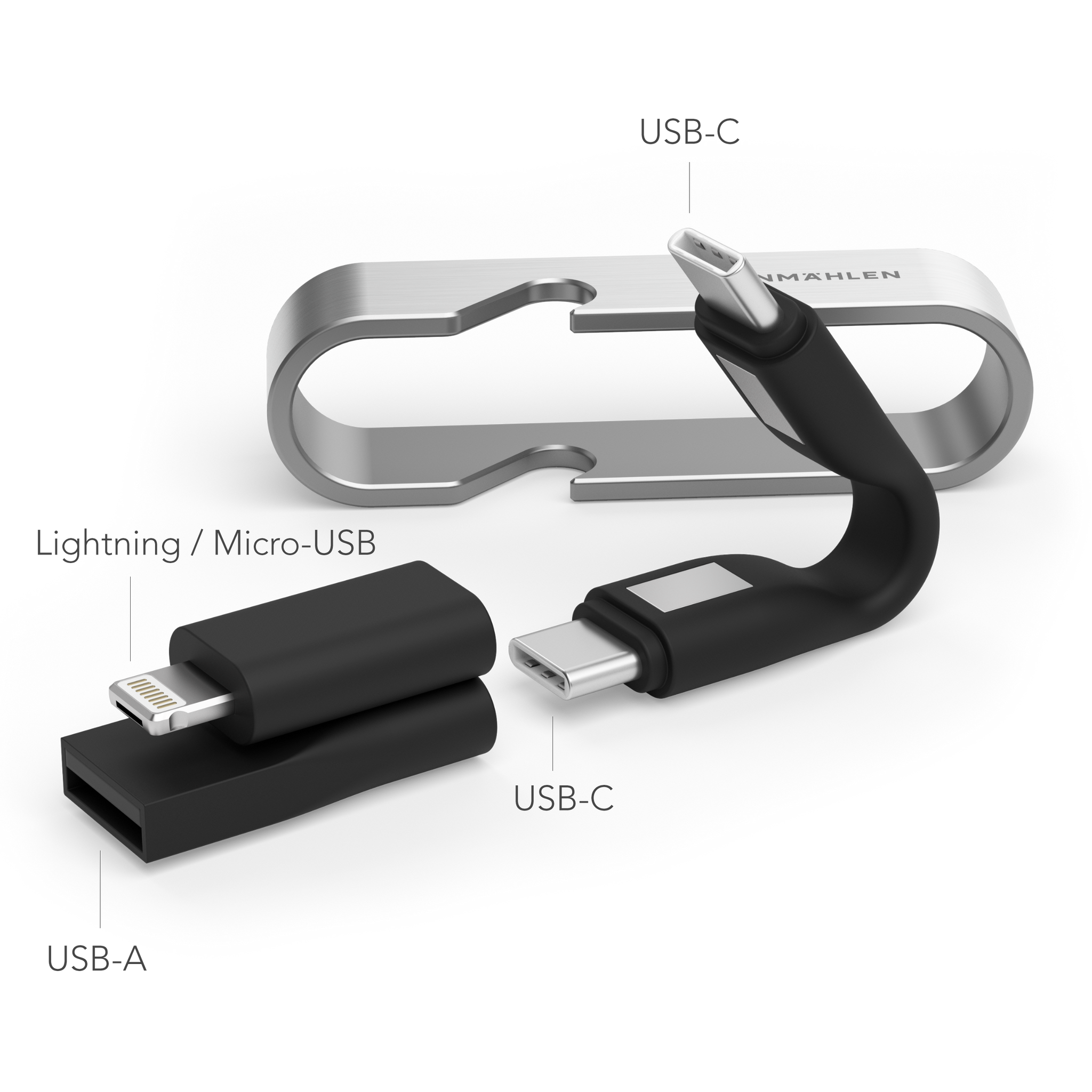 Vonmaehlen High Six  6in1 Type-C Charging Cable Micro/USB-A/Lighting - Black/Silver