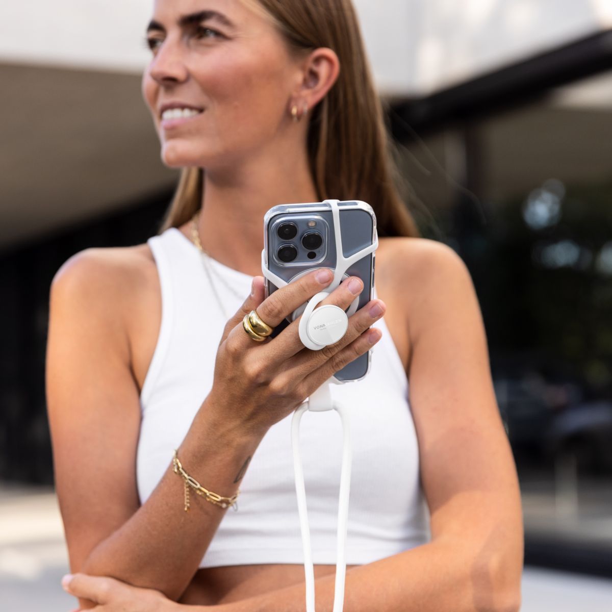 Vonmaehlen Infinity Plus Universal Phone Case Strap Lanyard + Backflip Grip/Holder - White